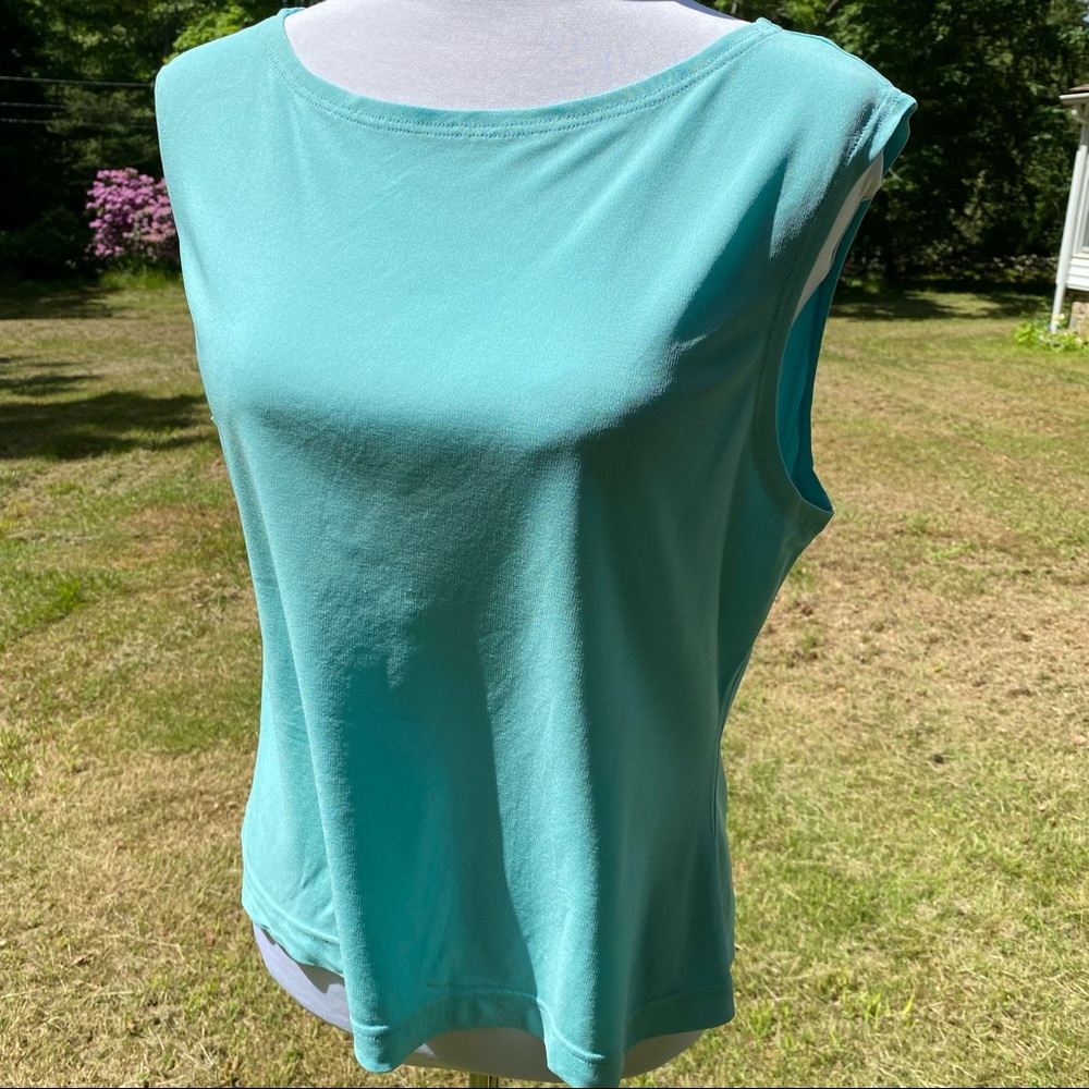 WORTH TOP TANK PALE BLUE GREEN BOAT NECK BATEAU SLEEVELESS SILK Size L